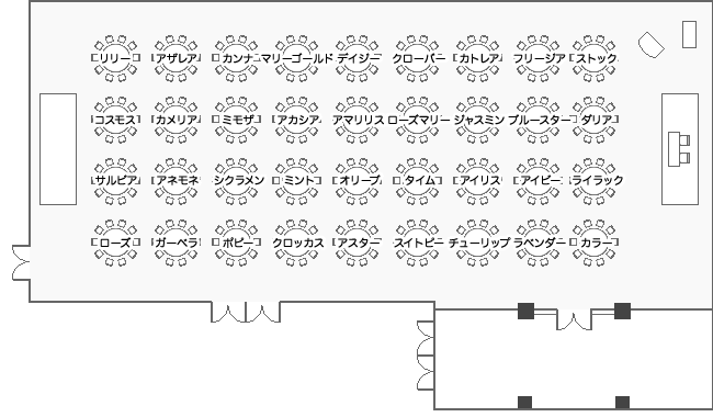 鶴の間 東中央 テーブルレイアウト例